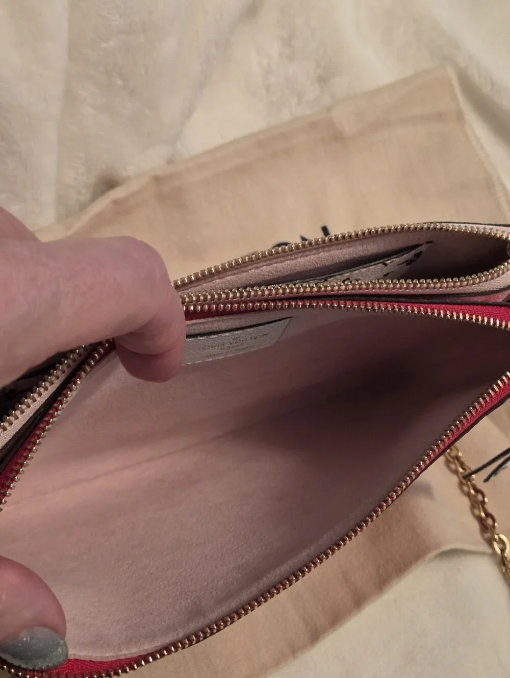 Authentic LV Double Zip Pochette Giant Monogram Pink Red White Crossbody Bag